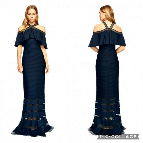 Tadashi Shoji Dresses & Skirts - NWT Tadashi Shoji Crystal Pintuck Halter Gown Navy